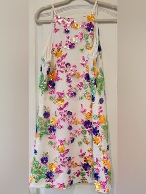 She + Sky White Sequin Floral Formal Dress